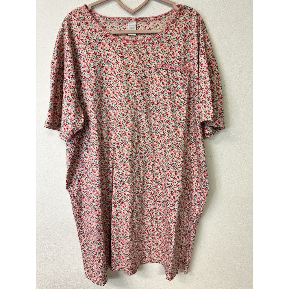 Lands' End Nightgown 100% Cotton Knit Large 14-16 Soft Pink Floral Sleep Shirt